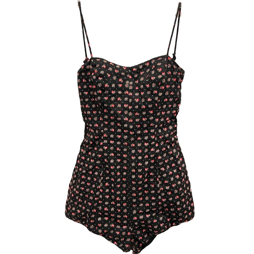 Rare 1960s Anne Fogarty Strawberry Print Romper Vintage Bloomers Playsuit XS–S